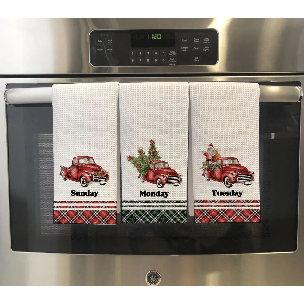 Christmas Days of the week Kitchen towel set, Dish Towels, Set of‎ 7